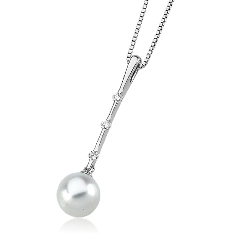 Ladies necklaces with nature pendants -7.5mm FW Cultured Pearl, .09 Ctw Diamond & 14k White Gold Necklace