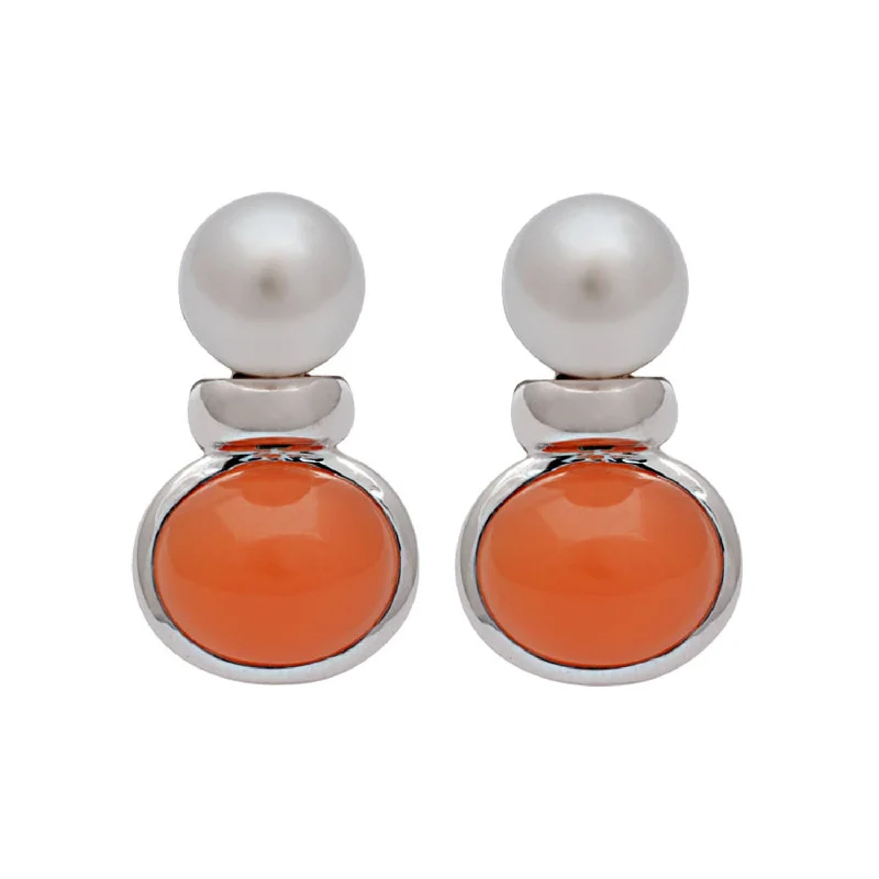 ladies-unique-rose-gold-earrings-Earrings- Cornelian And S.s. Pearl (185CS)