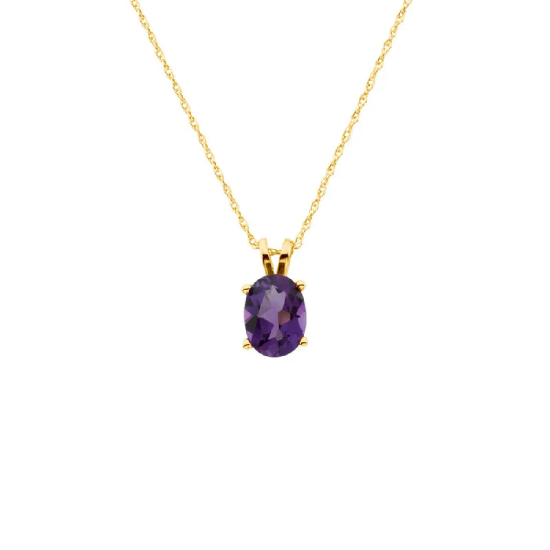 Ladies necklaces for prom flair -8 x 6mm Oval Amethyst Necklace in 14k Yellow Gold, 18 Inch