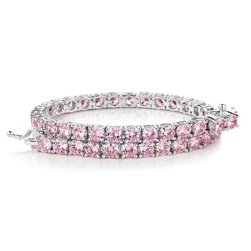 Ladies bracelets for young vibes -Round Brilliant tennis bracelet with 11 carats* of diamond simulants in sterling silver