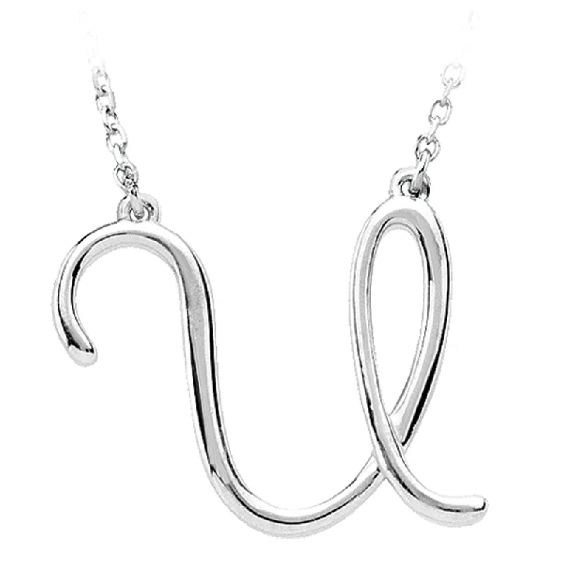 Ladies necklaces satin elegance -Sterling Silver, Olivia Collection, Medium Script Initial U Necklace