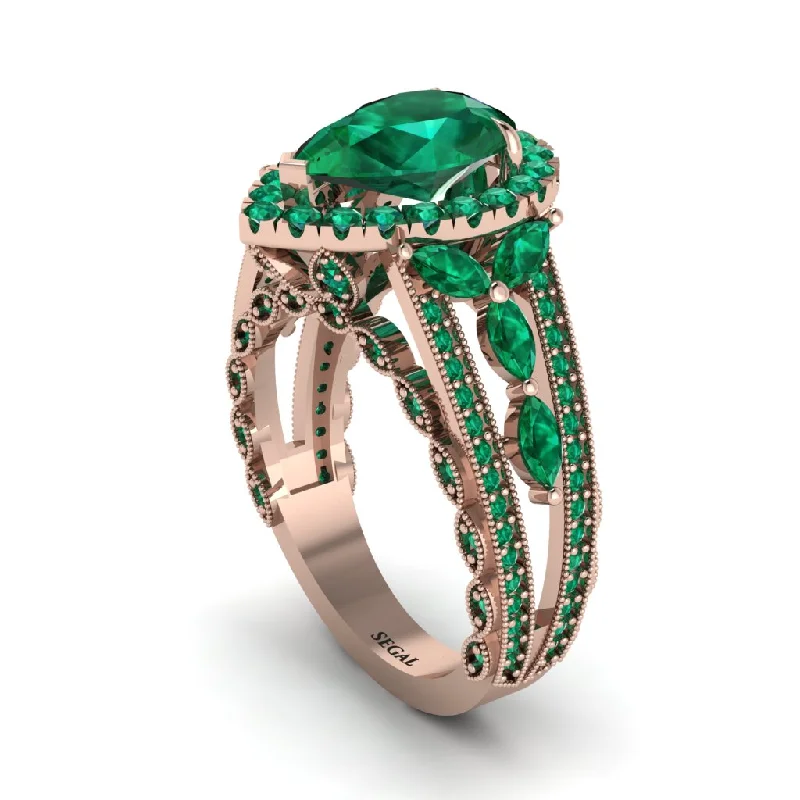 engagement-round-silver-rings-Emerald Imperial Blossom Engagement Ring - April No. 20