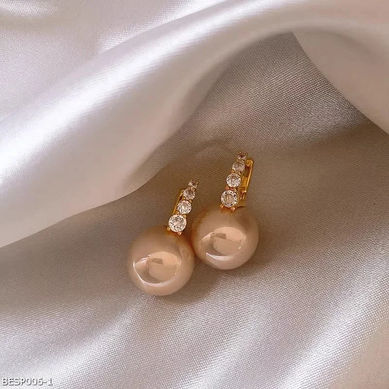 ladies-party-ear-cuff-earrings-Pink pearl earrings