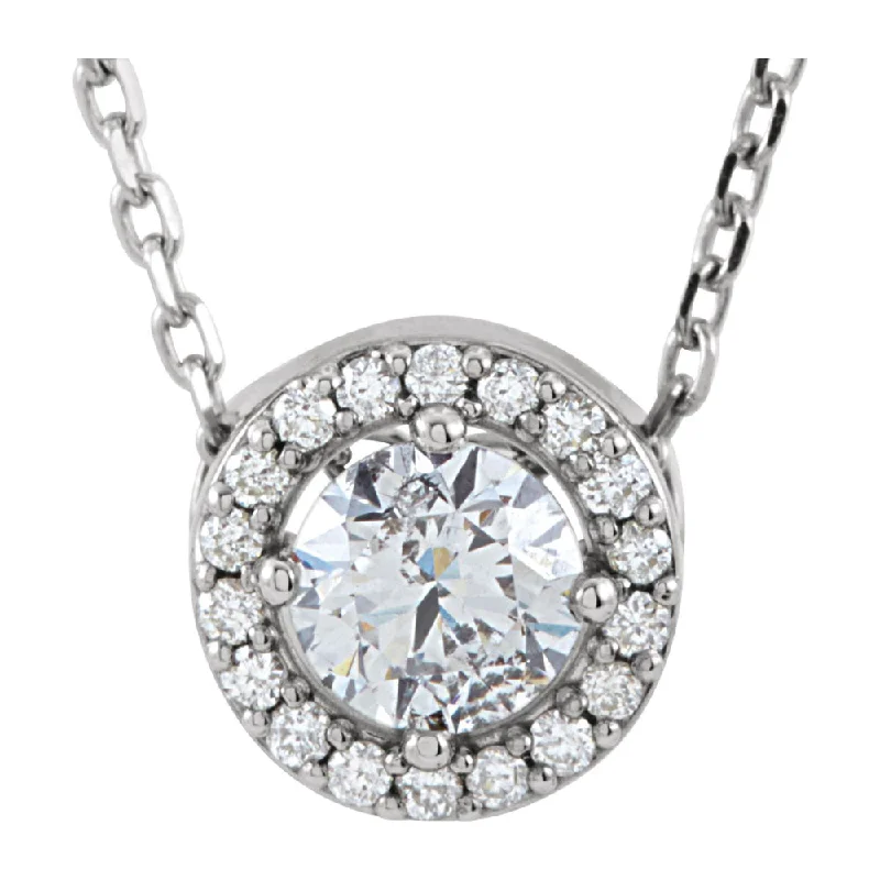 Ladies necklaces bold charm -14K White Gold 1/4, 3/8, or 1/2 Ctw Diamond Halo Style Necklace, 16 In