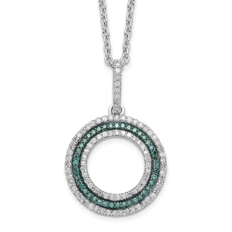 Ladies necklaces with berry lepidolite -Blue & White Diamond 15mm Open Circle Necklace in Sterling Silver