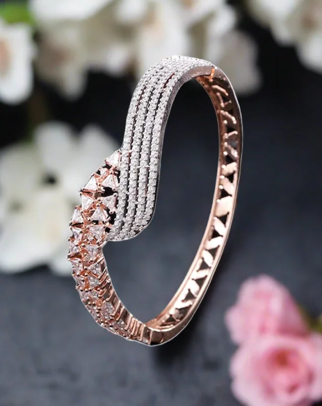 Ladies bracelets for kin charm -Rose Gold-Plated Cz Stone-Studded Handcrafted Bangle-Style Bracelet