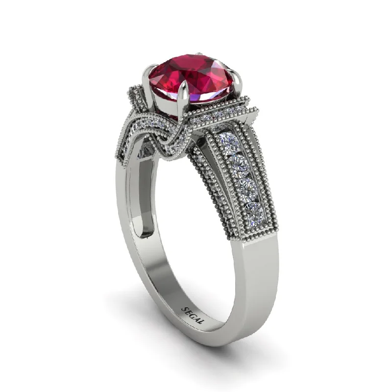 engagement-platinum-pave-set-rings-Ruby Eternal Embrace Milgrain Engagement Ring - Fernanda No. 12