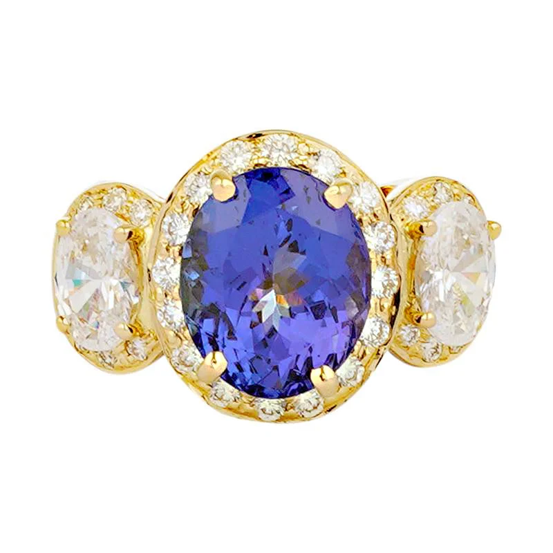 ladies-emerald-channel-set-rings-Ring - Tanzanite, Crystal and Diamond