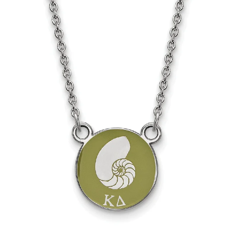 Ladies necklaces for kin vibes -Sterling Silver Kappa Delta Small Olive Green Enamel Nautilus Necklace