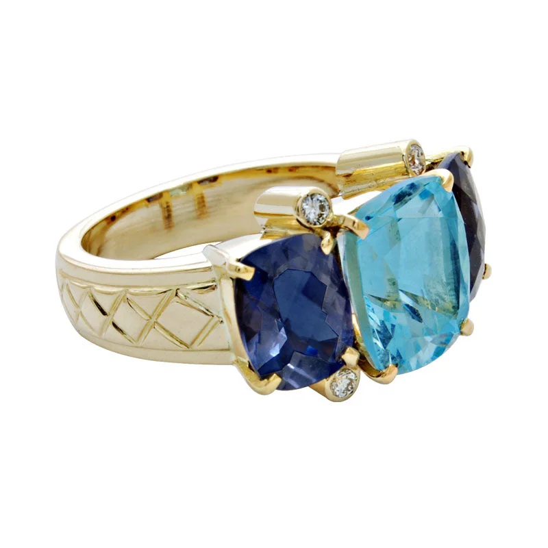 ladies-princess-cut-diamond-rings-Ring-Blue Topaz, Iolite and Diamond