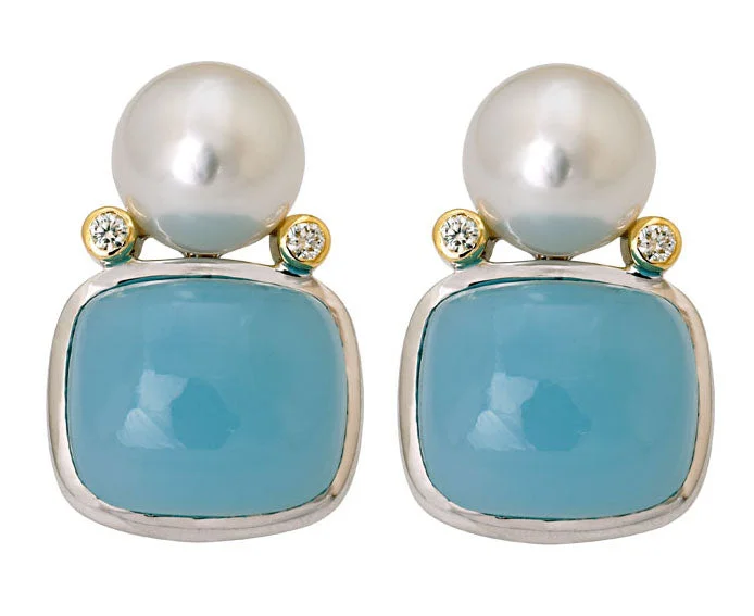 ladies-elegant-dangle-earrings-Repair - Earrings - Chalcedony, South Sea Pearl and Diamond (15HM)