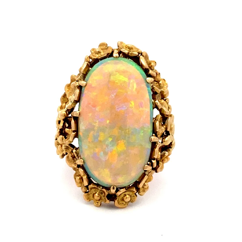 ladies-marquise-cut-gold-rings-Estate Opal Floral Style Ring in Yellow Gold