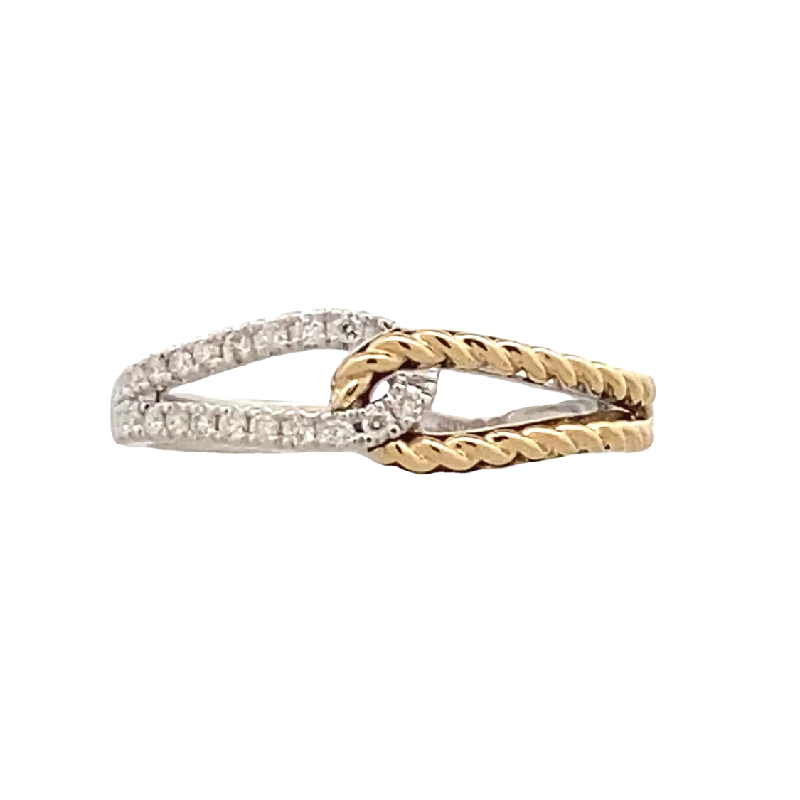 ladies-minimalist-accent-rings-Diamond Woven Ladies Fashion Ring in Two-Tone Gold