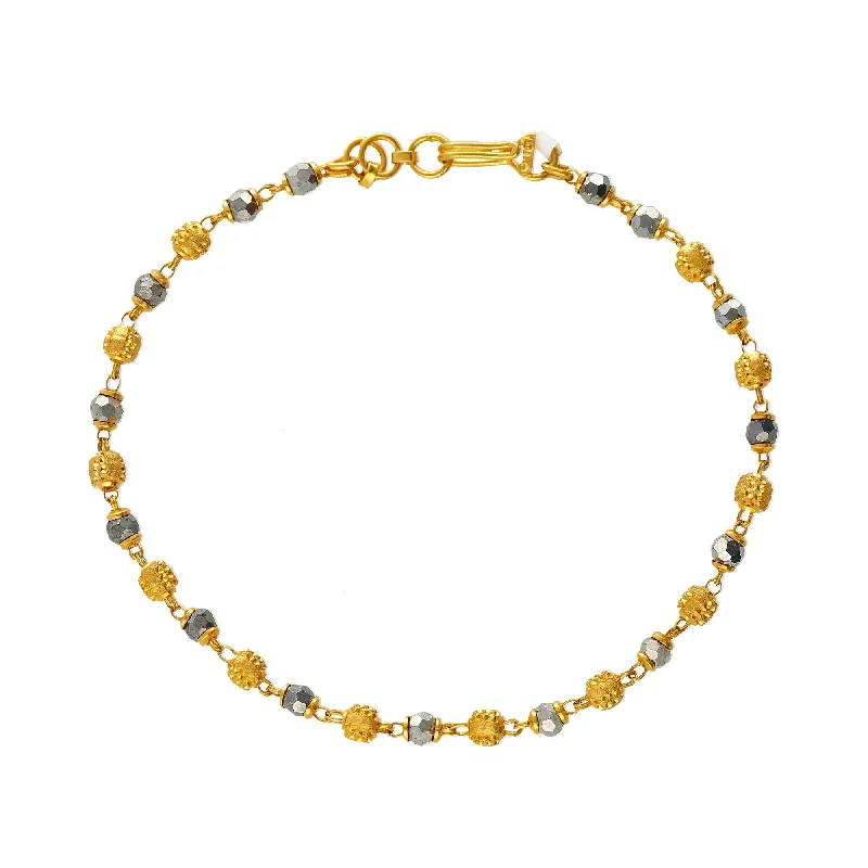 Ladies bracelets with fin charm -22K Yellow Gold & Black Bead Bracelet