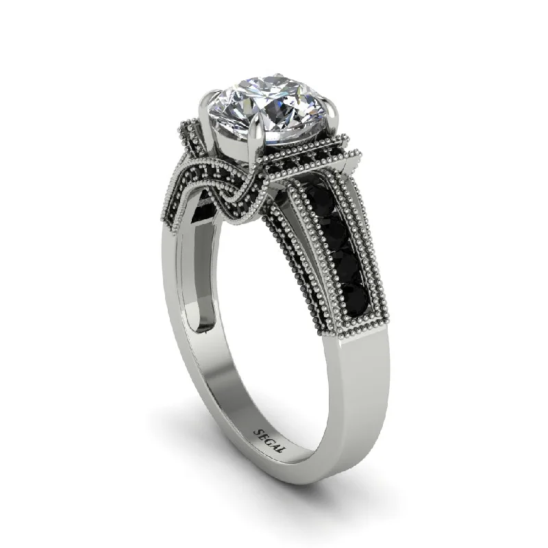 engagement-silver-two-tone-rings-Diamond Eternal Embrace Milgrain Engagement Ring - Fernanda No. 33