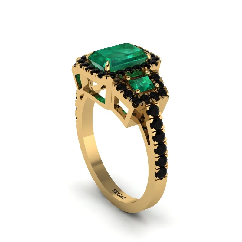 engagement-vintage-diamond-rings-Emerald Three Halo Radiance Engagement Ring - Emely No. 34