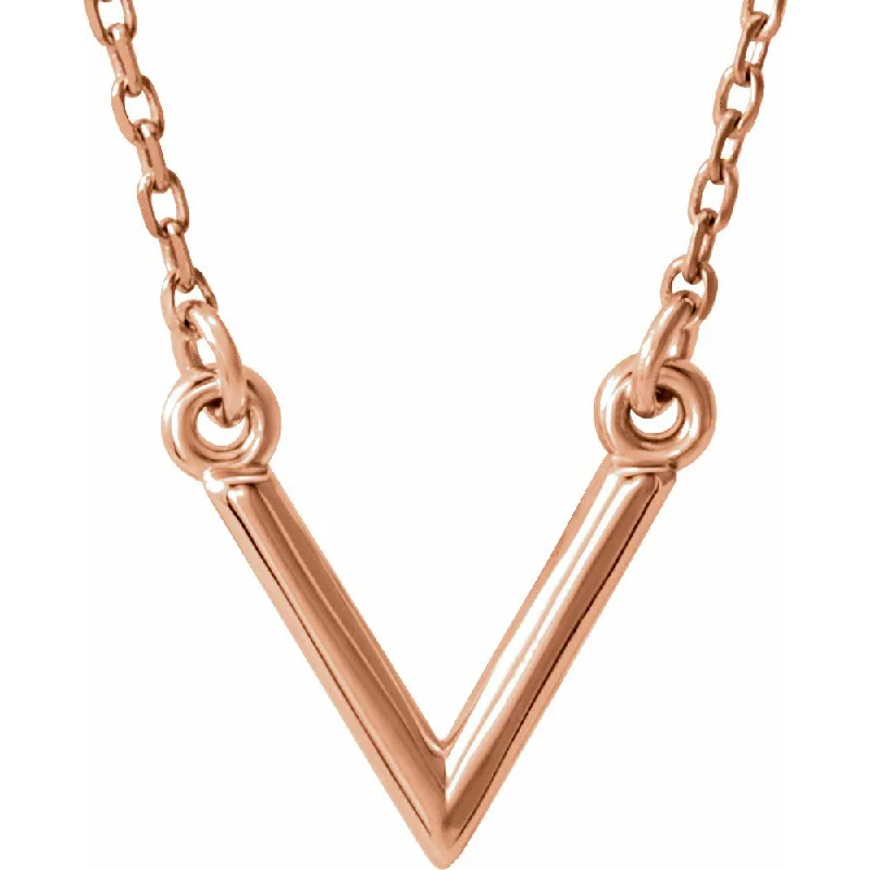 Ladies necklaces thick charm -14k Yellow, White or Rose Gold Small 10mm V Shaped Necklace, 16.5 Inch