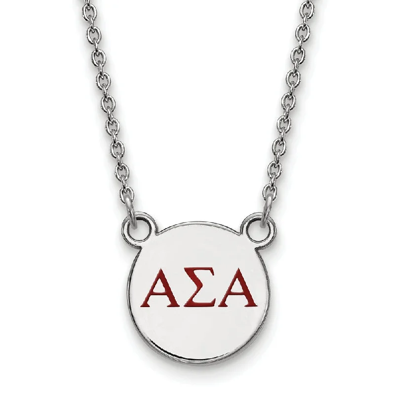 Ladies necklaces with emerald jade -Sterling Silver Alpha Sigma Alpha Small Red Enamel Greek Necklace