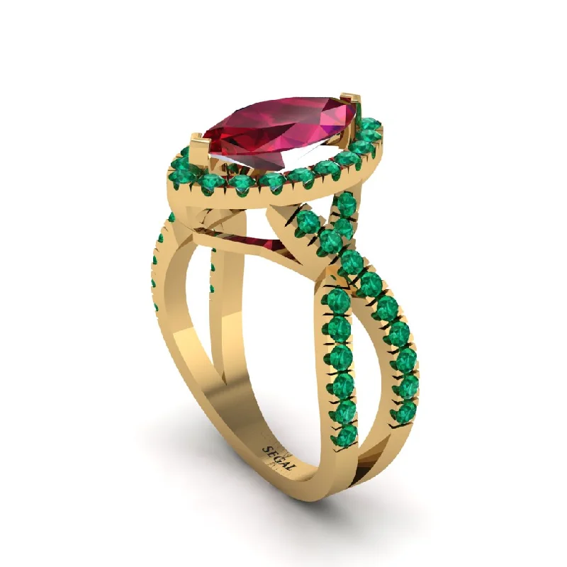 engagement-emerald-cut-diamond-rings-Ruby Marquise Split Shank Engagement Ring - Carly No. 25