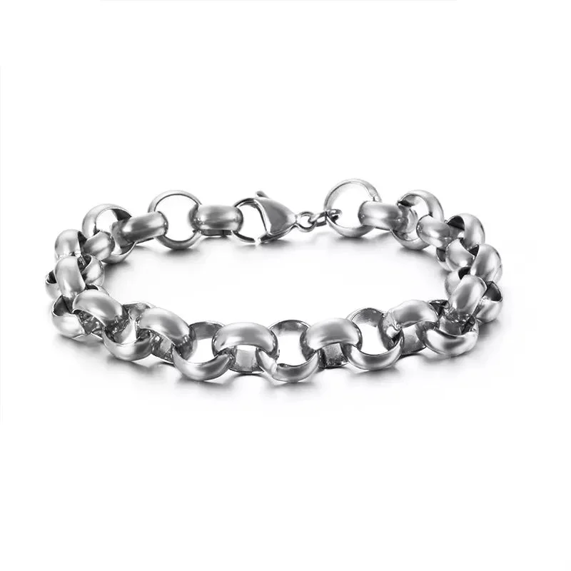 Ladies bracelets with streak charm -Stainless Steel 12mm Roly Poly Chain Bracelet