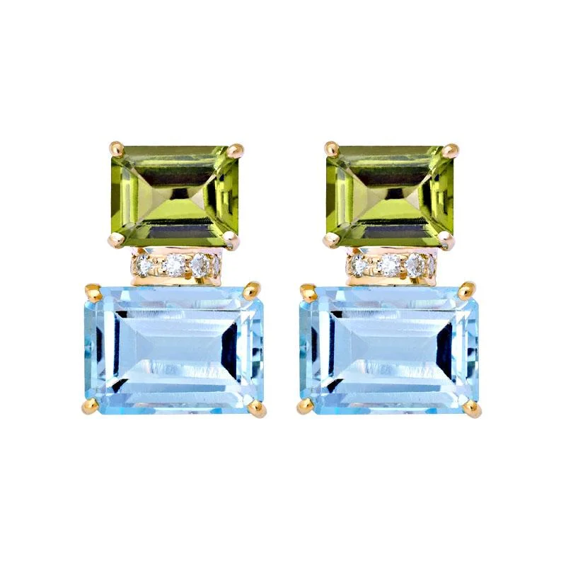 ladies-rose-gold-bar-drop-earrings-Earrings-Blue Topaz, Peridot and Diamond  (2150B)