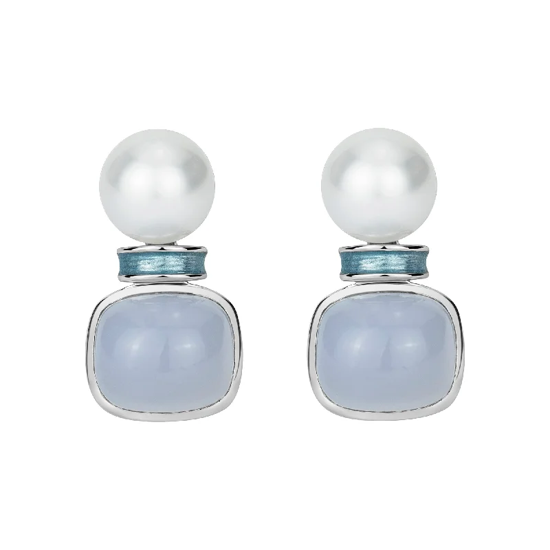 ladies-custom-chandelier-earrings-Earrings - Chalcedony And South Sea Pearl (enamel)