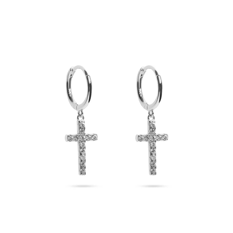 ladies-party-teardrop-earrings-THE ICED OUT HUGGIE CROSS EARRINGS