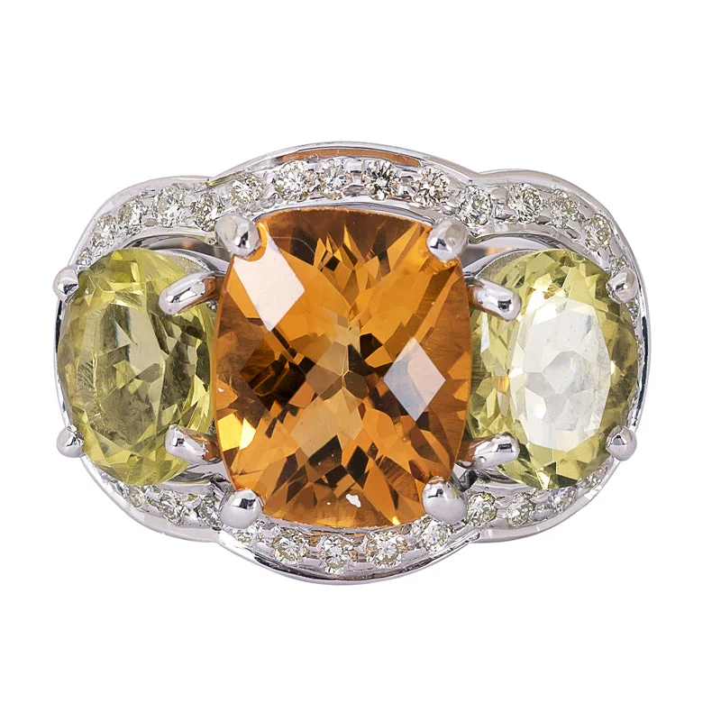 ladies-radiant-cut-emerald-rings-Ring- Citrine, Lemon Quartz and Diamond