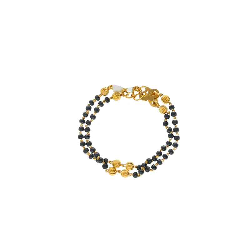 Ladies bracelets with dew elegance -22K Yellow Gold Link Peace Traditonal Baby Bracelet W/ black-beads, 7.2 grams