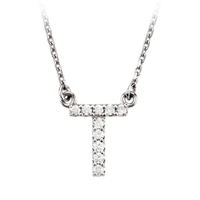 Ladies necklaces for modern trends -1/10 Cttw Diamond & 14k White Gold Block Initial Necklace, Letter T