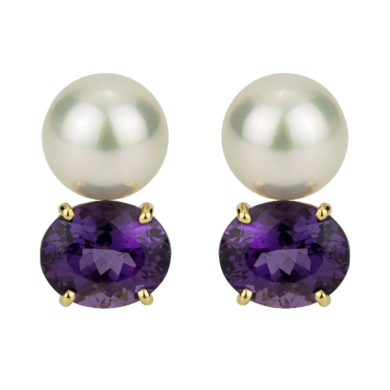 ladies-trendy-chain-link-earrings-Earrings - Pearl And Amethyst