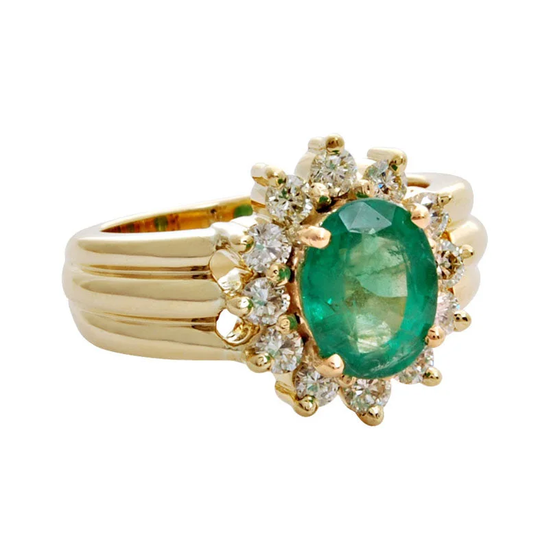 ladies-elegant-bypass-rings-Ring- Emerald And Diamond