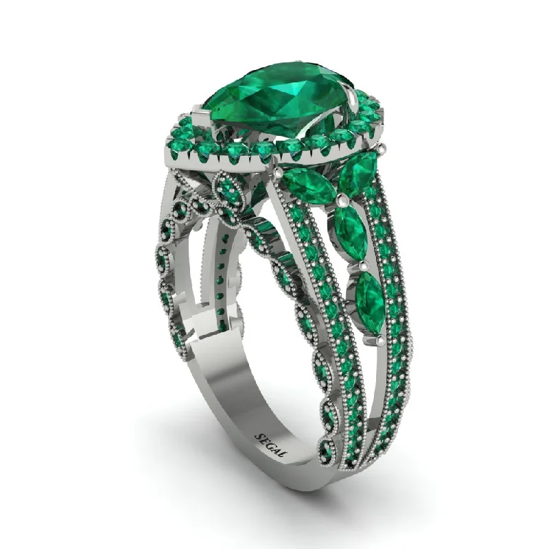 engagement-pear-cut-white-gold-rings-Emerald Imperial Blossom Engagement Ring - April No. 21