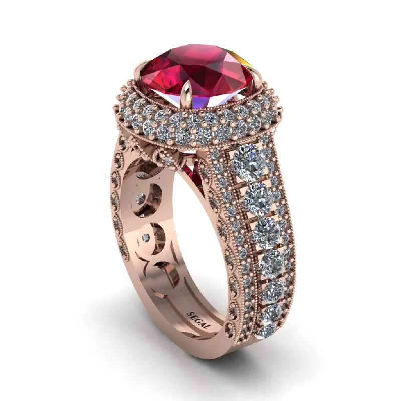 engagement-diamond-bezel-set-rings-Ruby Radiant Majesty Pave Engagement Ring - Cataleya No. 11